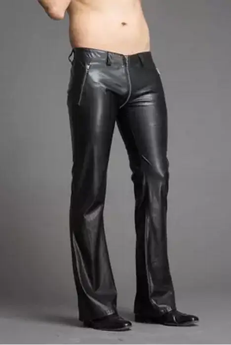New men's clothing fashion personality Flare Pants leather pants Can be customized plus size trousers male stage costumes 28-38 | Мужская