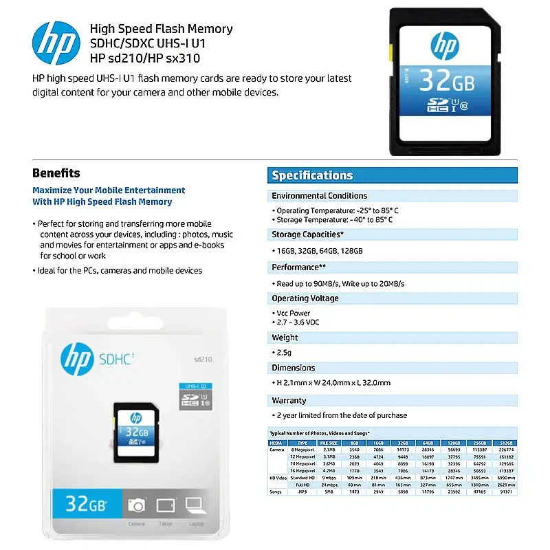 Hp SD карты памяти 32 Гб SDHC U1 класс 10 4K 90 МБ/с. Kaart записки флеш накопитель