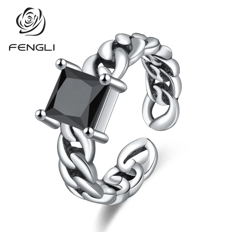 FENGLI античные тайские серебряные кольца для женщин квадратный черный горный