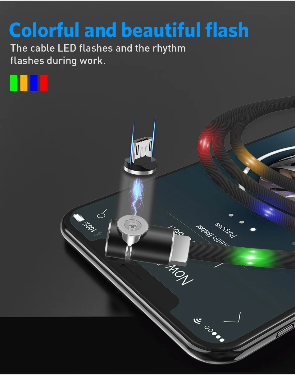 USLION 90 градусов светодиодный магнитный кабель usb c Micro usb type C для iPhone Xs Max, кабель для быстрой зарядки, светильник, магнитное зарядное устройство, светильник-вспышка