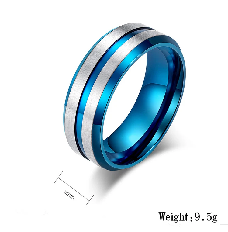 Men's Rings BASIC 8MM Wedding Engagement Band Black/Blue Stainless Steel Men Matte Brushed Center Male Jewelry Aneis Bague | Украшения