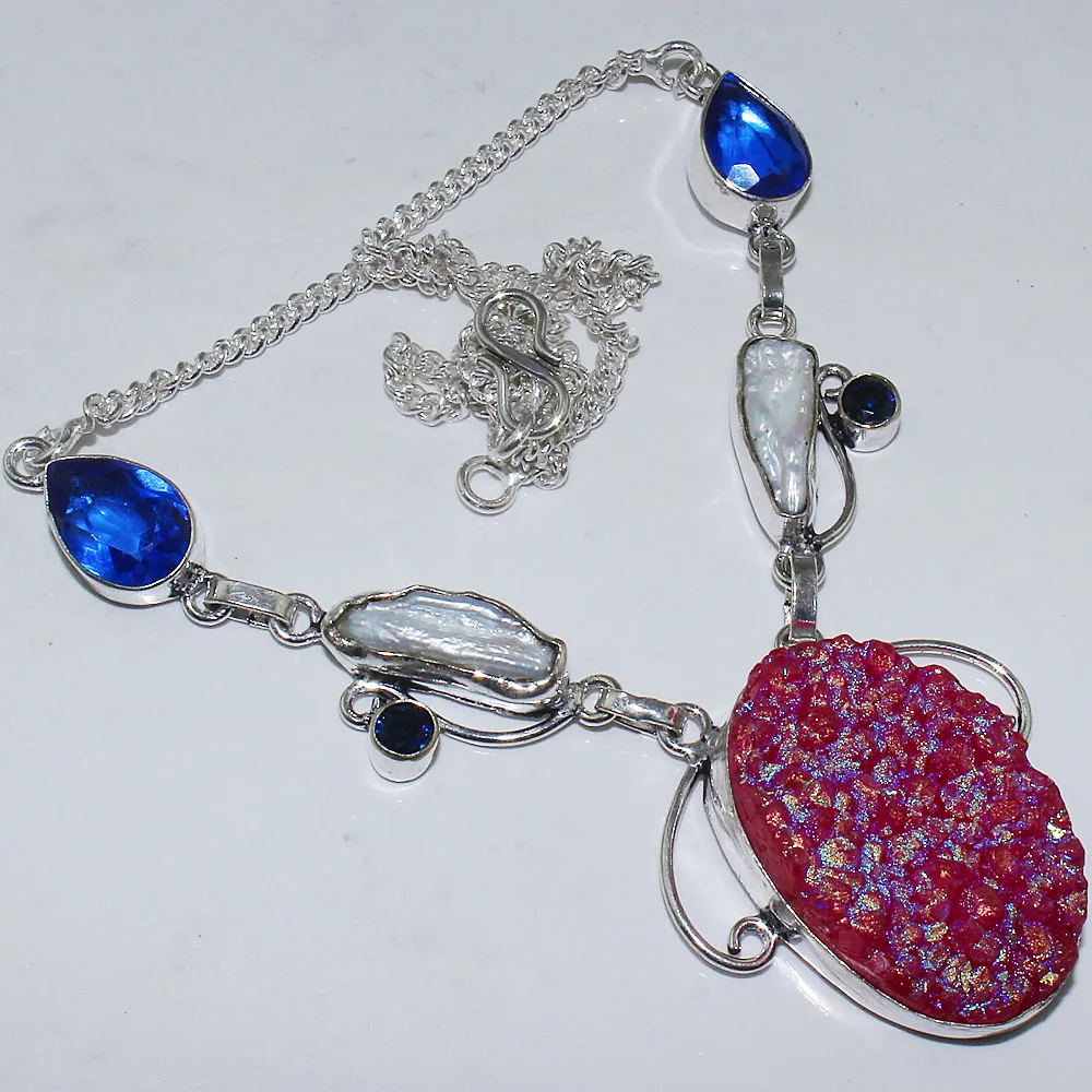 

Shining Druzy & Tanzanites Necklace Silver Overlay over Copper , 48 cm, N0980