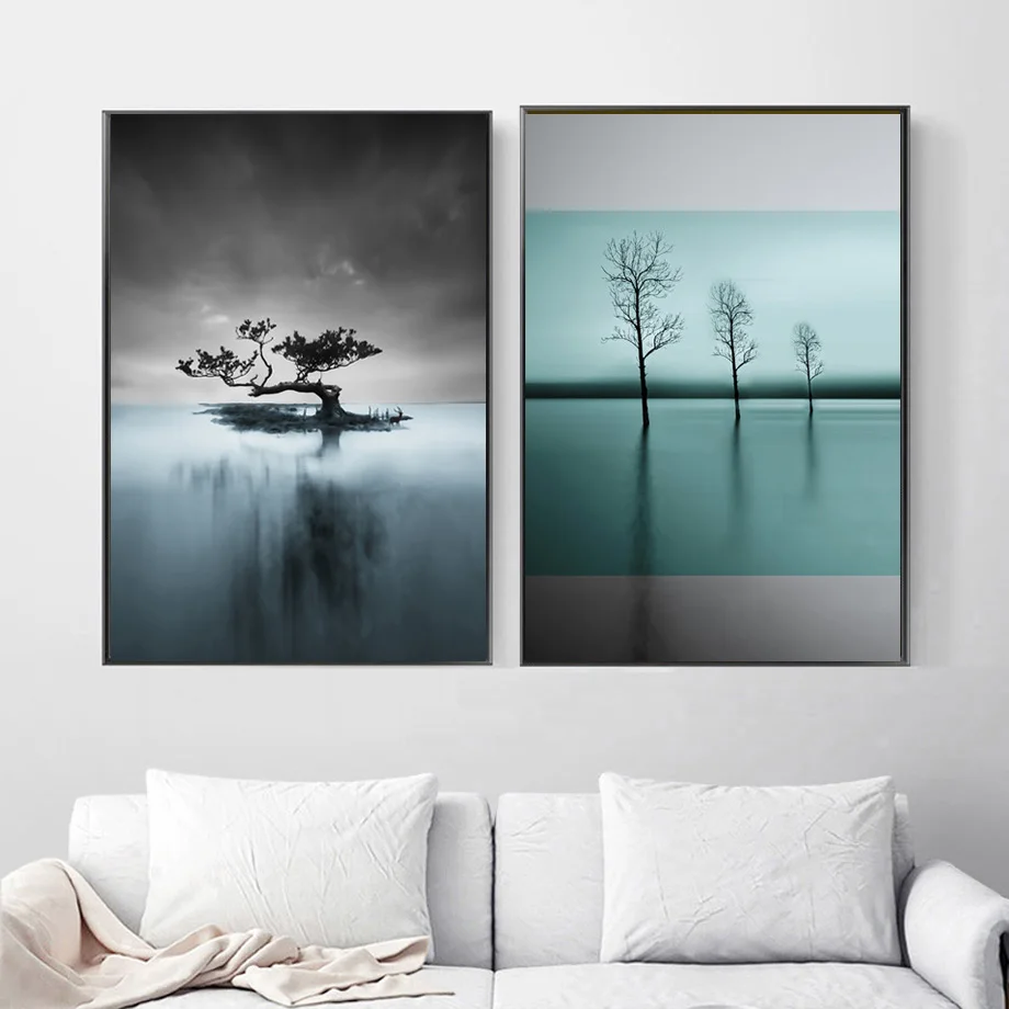 

SPLSPL Nordic Style Kids Room Decor Landscape Posters And Prints Lake Seascape Tree Canvas Painting Wall Picture A4 Artwork