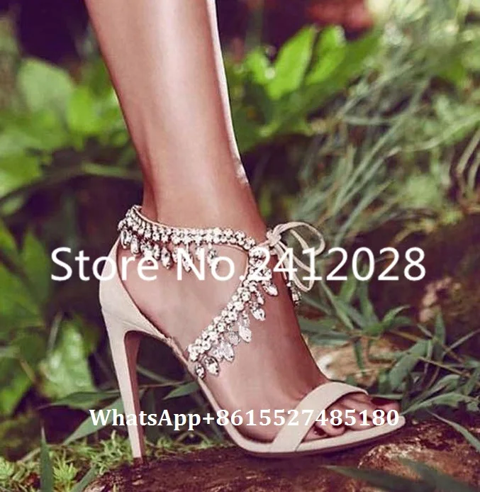 Великолепная Стразы Бахромой Каблуки Свадебная Обувь Открытым Носком Лодыжки