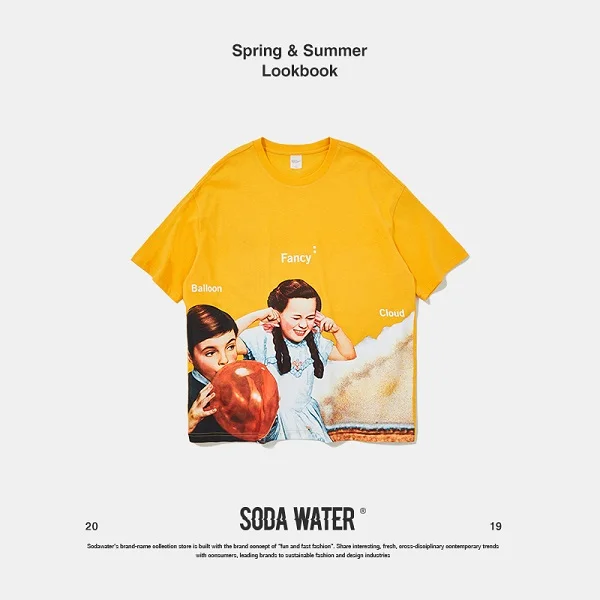 Футболка из хлопка для улицы SODAWATER, желтая футболка с рисунком воздушного шара, футболка в стиле Харадзюку, футболка свободного размера - Цвет: yellow
