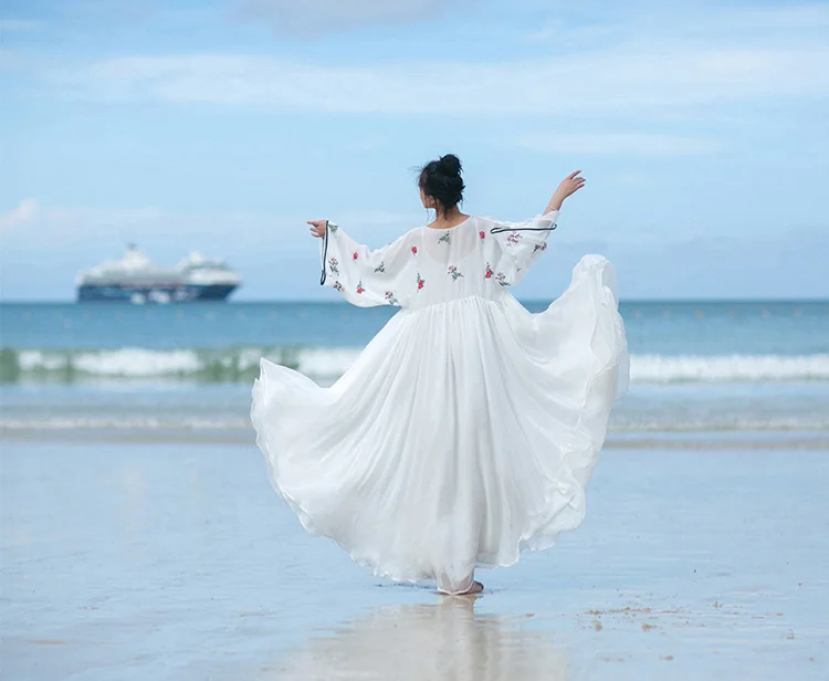 Женское шифоновое пляжное платье макси с длинным рукавом и v образным вырезом|dress