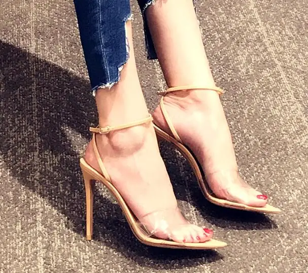 

BONJEAN Sexy PVC Cross-tied High Heel Sandal Woman Thin Heels Gladiator Shoes Pointed Toe Ankle Strap Party Dress Heels