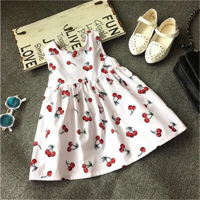 2018 Summer Toddler Girls Dress Casual Clothing Cherry Print Princess Baby Cotton Backless Kids Vestidos | Детская одежда и обувь