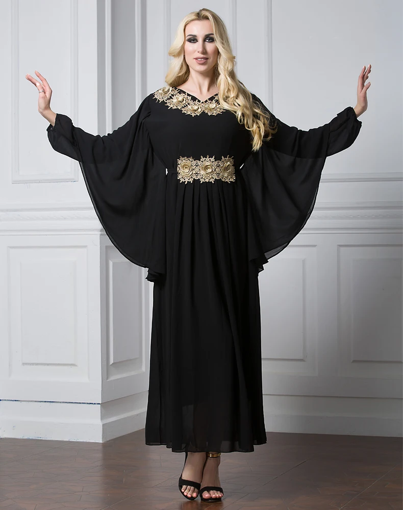Женское платье с рукавом летучая мышь Abayas мусульманское круглым вырезом и