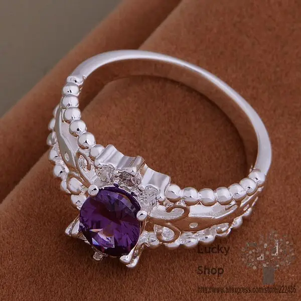 AR696 925 sterling silver ring fashion jewelry three lines inlaid purple stone/expensive /citalaaa gglaoxsa | Украшения и