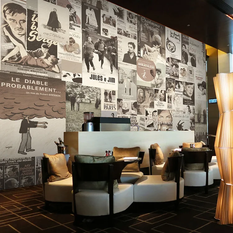 

Custom 3d mural retro newspaper mural coffee restaurant Bar decoration Europe old movie star poster puzzle wallpaper mural