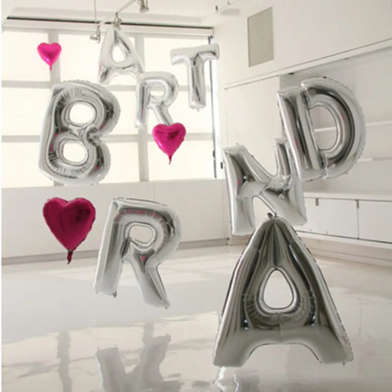 16 дюймовые воздушные шары с буквами серебряного алфавита украшения для дня