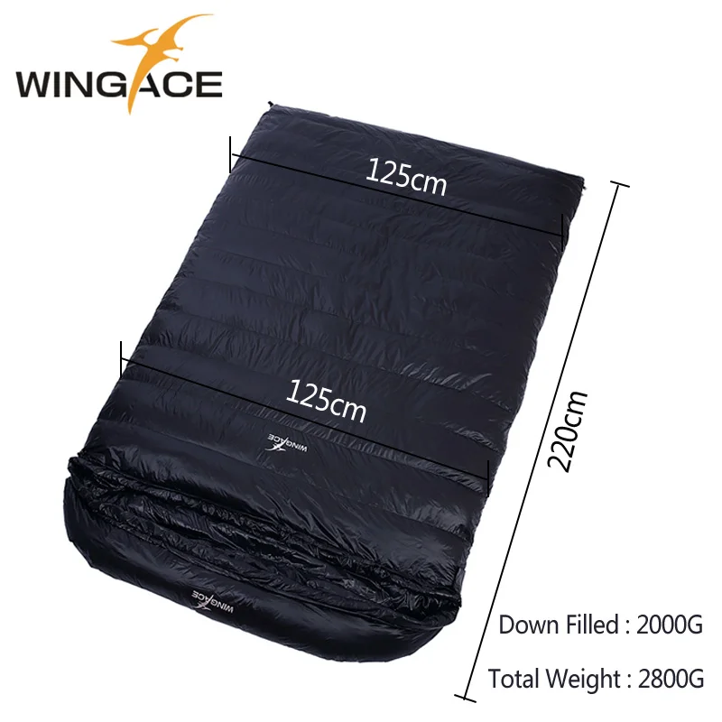 WINGACE кемпинг 2 человека спальные мешки зимний наполнитель 1000 г 2000 г 3000 г 4000 г 5000 г гусиный пух двойной спальный мешок для взрослых 4 сезона - Цвет: Black 2000G