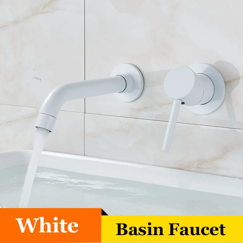 White ULGKSD большая акция кран для раковины набор настенный держатель для ванной комнаты с одной ручкой 2 отверстия смеситель горячей и холодной воды кран - Цвет: White