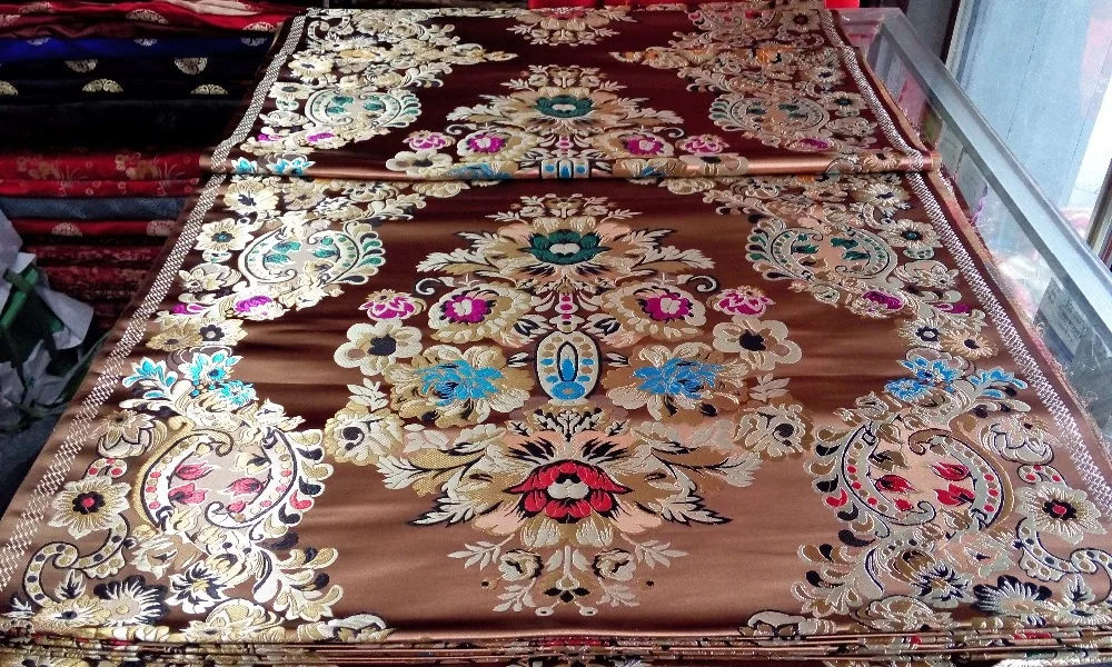 Китайская традиционная полиэфирная ткань 75 см шелковая парча медная задняя