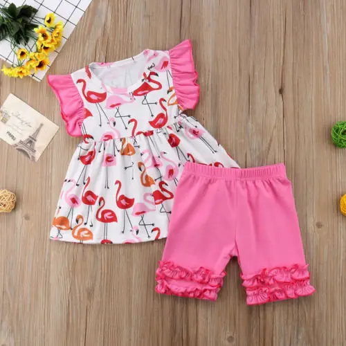 Pudcoco/комплект одежды для новорожденных девочек гофрированное платье с Фламинго