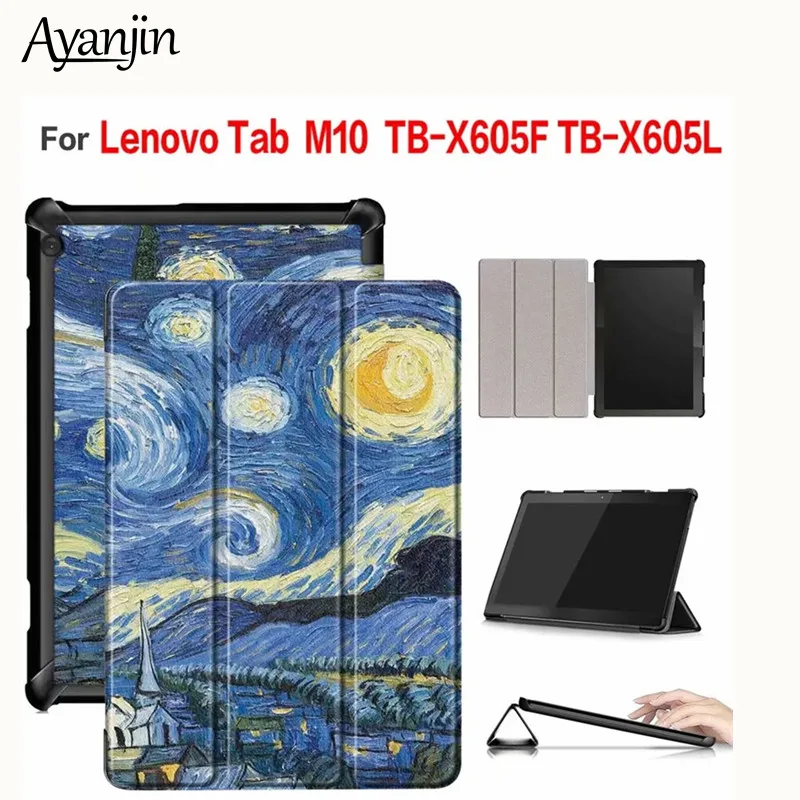Хит 3 сложения PU кожаный чехол для Lenovo Tab M10 TB X605F Тонкий Магнитный с принтом X605
