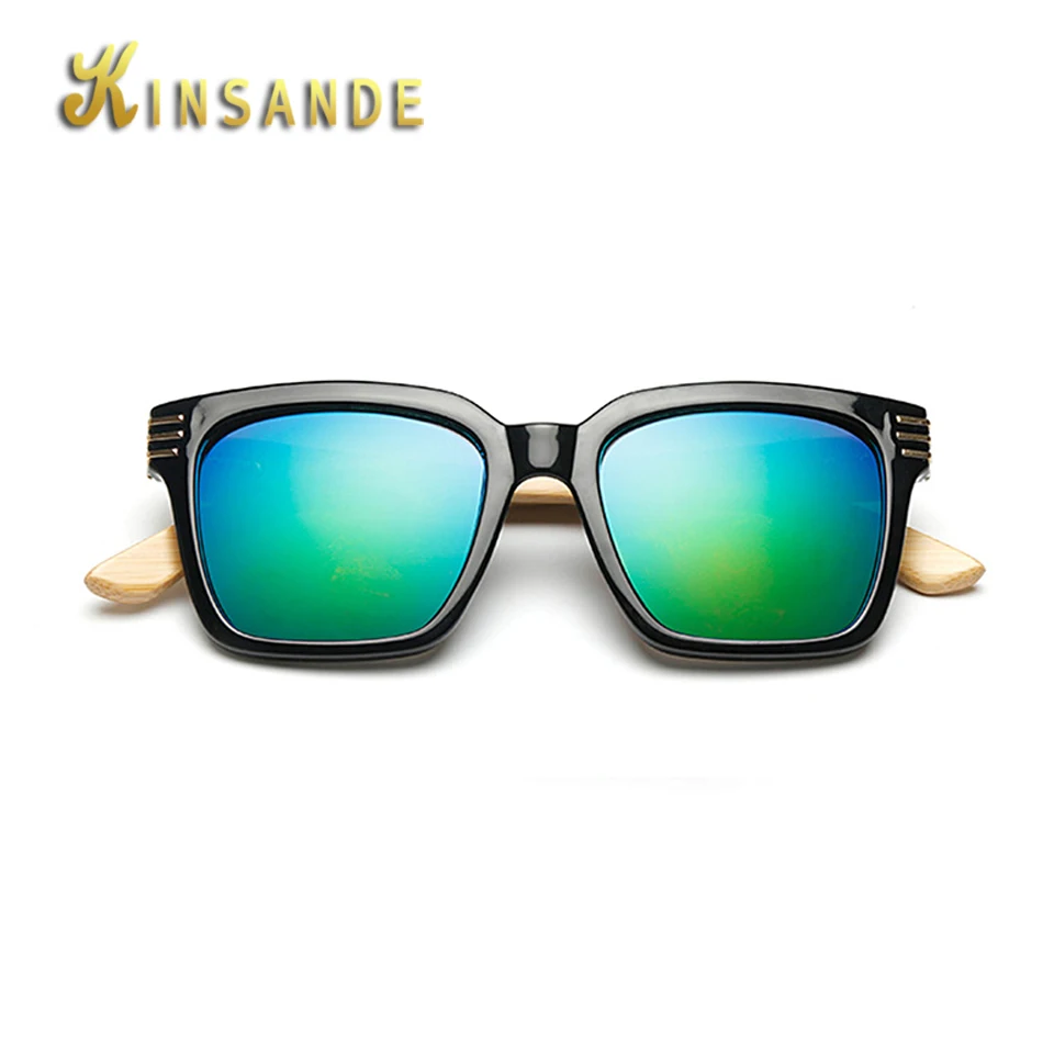 Kinsande полный обод Bamboo Солнцезащитные очки для женщин Для мужчин деревянный храм