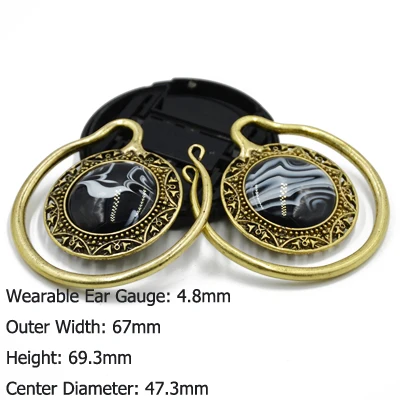 D Showlove-2Pcs, Твердый латунный камень, Полоска, ушные грузики, серьги-кольца, ушной датчик, расширитель, пробки для пирсинга тела, ювелирные изделия в этническом стиле, стиль - Окраска металла: D