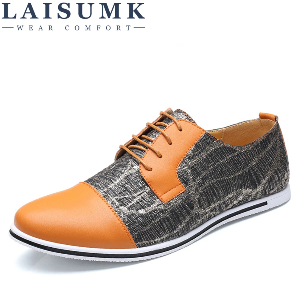 

LAISUMK Men Casual Shoes Handmade Breathable Comfortable Brand Leather Flat Oxfords Formal Sneakers Big Size 38-50