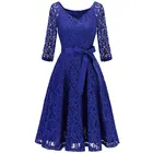 Элегантное Королевское синее кружевное короткое вечернее платье с V-образным вырезом, рукавом до локтя, а-силуэт, вечернее платье с поясом