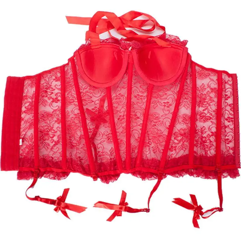 Красный прозрачный кружевной Цветочный Топ Мягкий бюстгальтер корсет бюстье