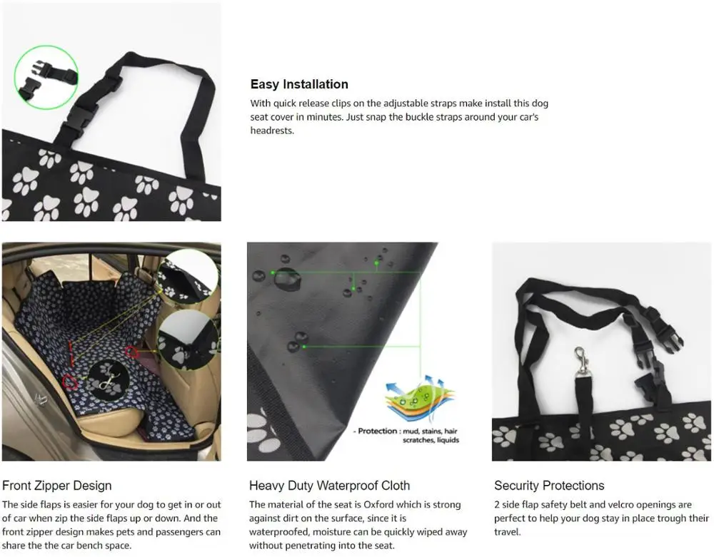 ?? Qqqpet 犬キャリア防水リアバックペット犬のカーシートカバーマットハンモックプロテクター安全ベルト