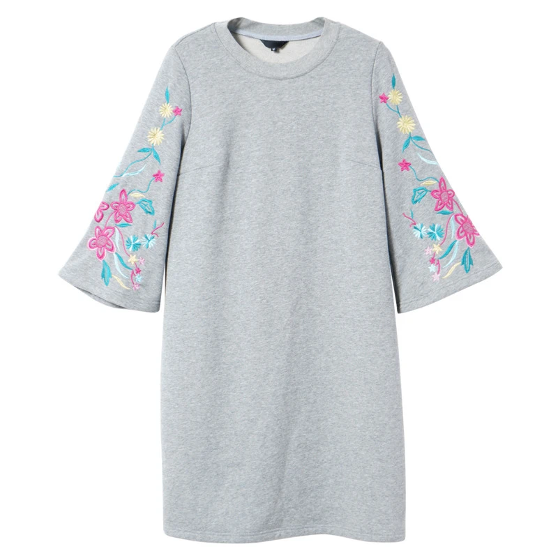 Серый L~ 3XL 4XL 5XL женское серое свободное Повседневное платье осеннее трикотажное Хлопковое платье трапециевидной формы с короткими рукавами Серое Платье До Колена AOFULI A3827 - Цвет: Серый