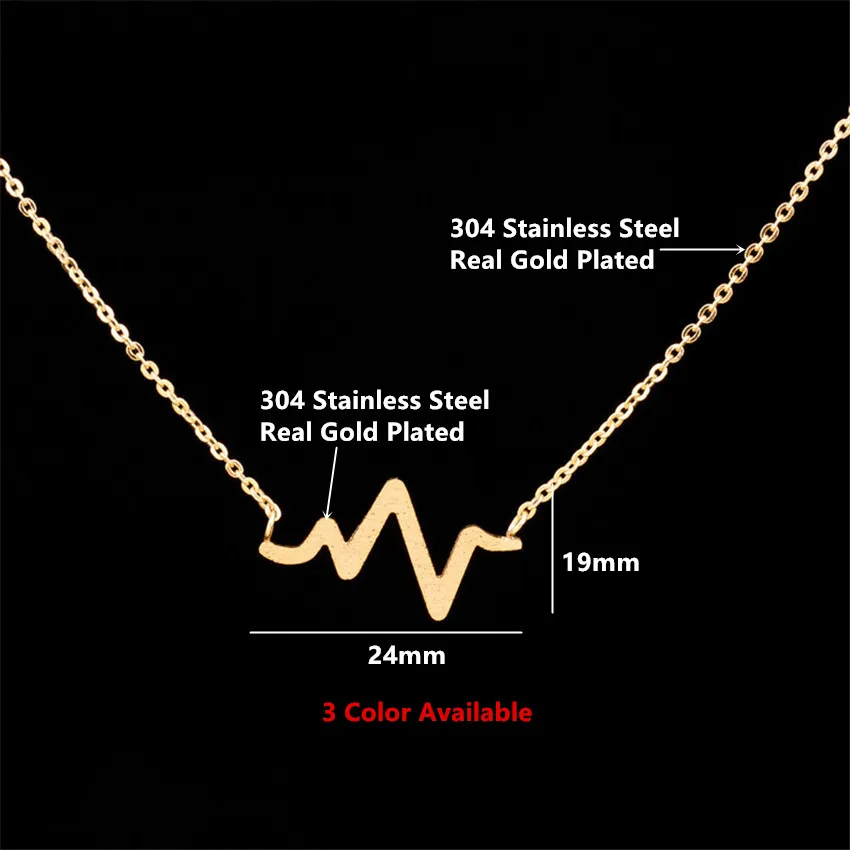 Simple Thin Curved bars Pendants Heart Beat Necklaces For Women Unique Jewelry Stainless Steel Link Chain Charm Bijoux Femme Bff|heart beat
