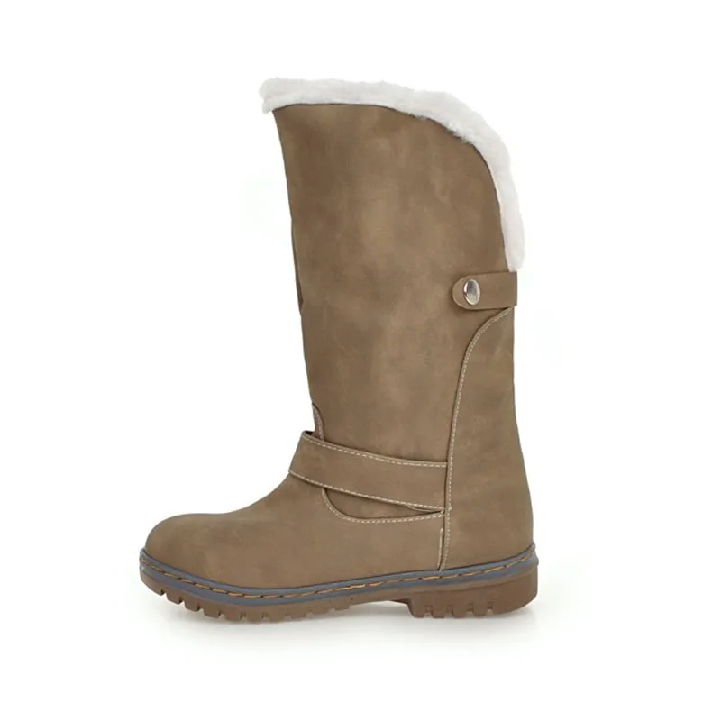 

Winter Women Half Mid-Calf Boots Low Heels Platform Short Plush Keep Warm Round Toe Solid Fashion Plus Size Shoes Buckle Strap