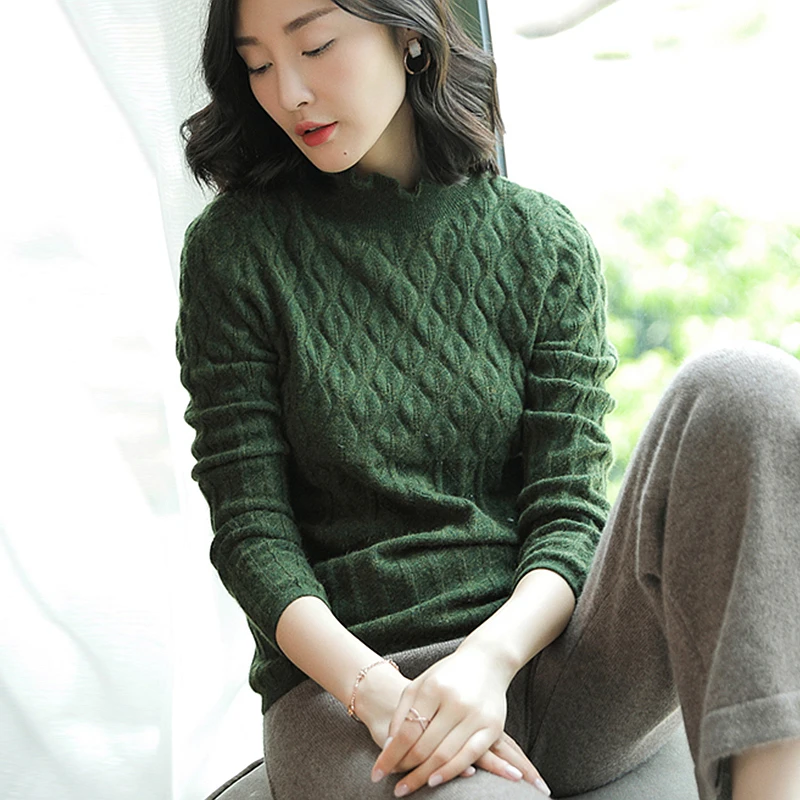 100% кашемировый свитер для женщин 3D вязаный с длинными рукавами и круглым вырезом