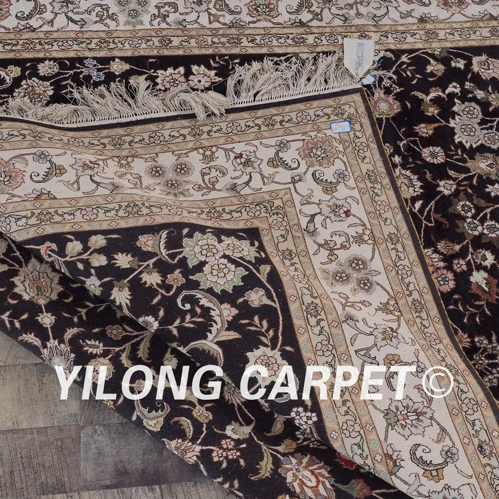 

YILONG 6'x9' Tabriz carpet black vantage exquisite handmade oriental silk rug (KMZ07H6x9)