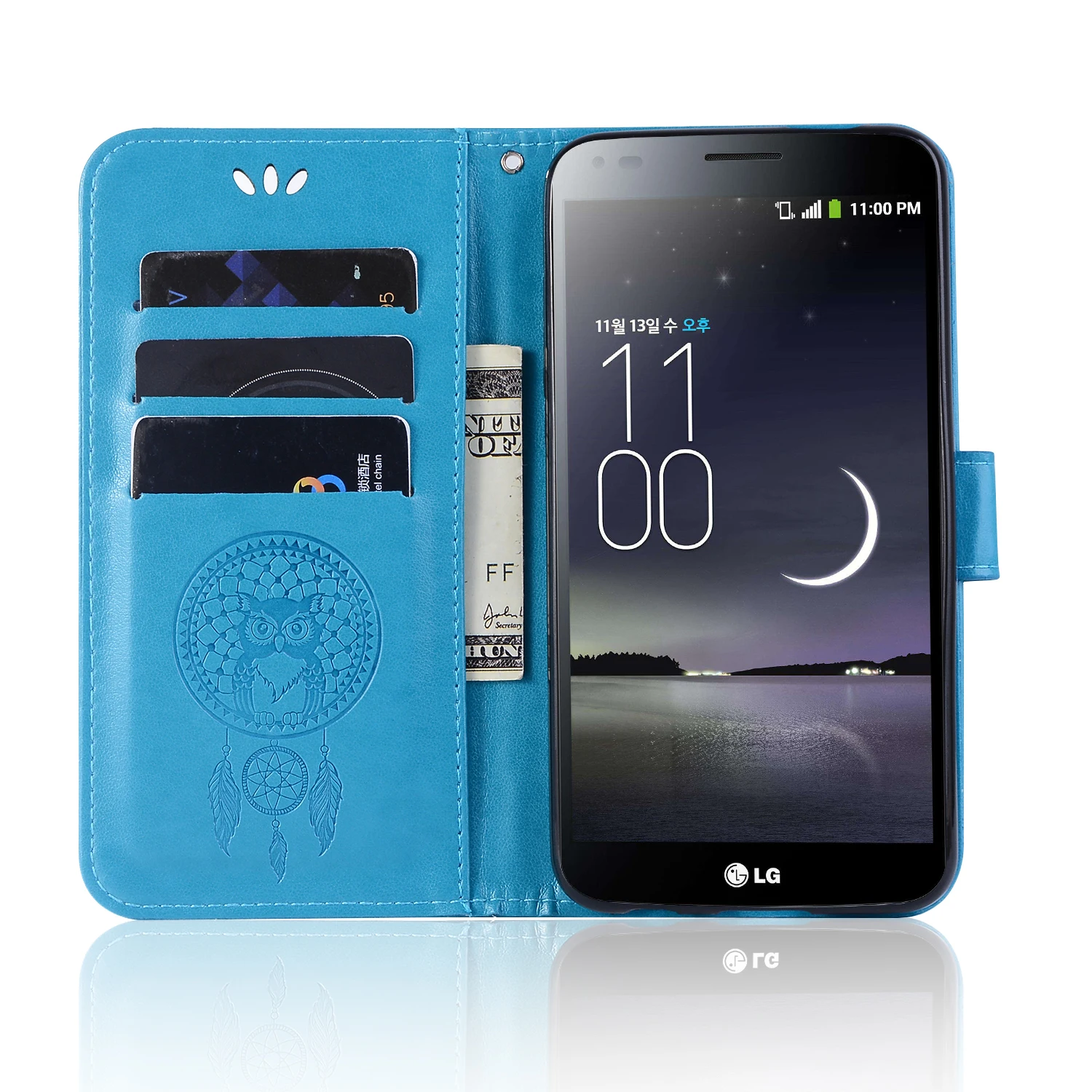 Кожаный чехол-книжка с рисунком Ловца снов и совы для LG X Power 3 / Power/ K10 2018