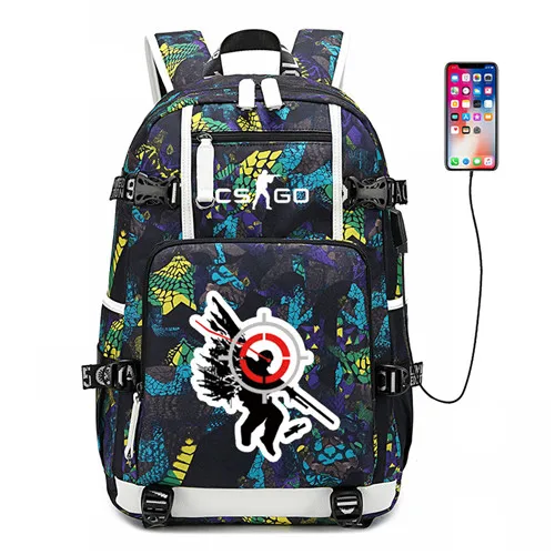 Style 24 CS GO FNATIC Virtus рюкзак USB порт рюкзак сумка Змеиный узор Подростковая Студенческая школьная сумка дорожная сумка для ноутбука - Цвет: Style 24