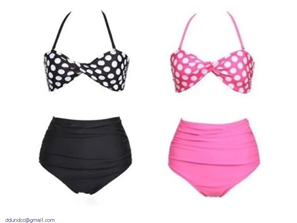 new in Vintage swimwear high waist bikini Black Polka Dot Print Bikini Set cheap cute bathing suits maillot de bain |