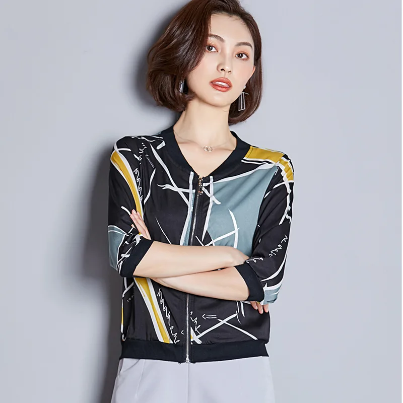 Новые стильные модные женские свободные куртки на молнии с принтом для отдыха |