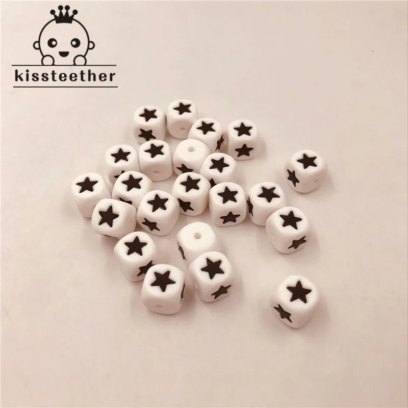 50pcs Silicone Beads BPA Free Chewing Bead 12mm Cube Heart Star Teething for DIY Baby Necklace Teether Pacifier Clips | Мать и ребенок