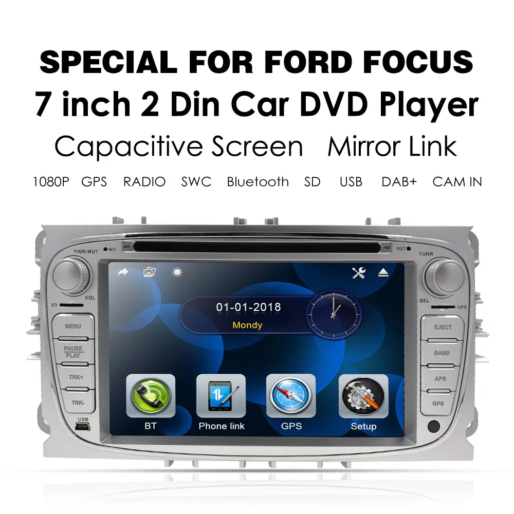 Автомобильный dvd-плеер 2 Din радио gps Navi для Ford Focus Mondeo Kuga C-MAX S-MAX Galaxy Аудио Стерео головное устройство мультимедиа 8G SD Карта BT