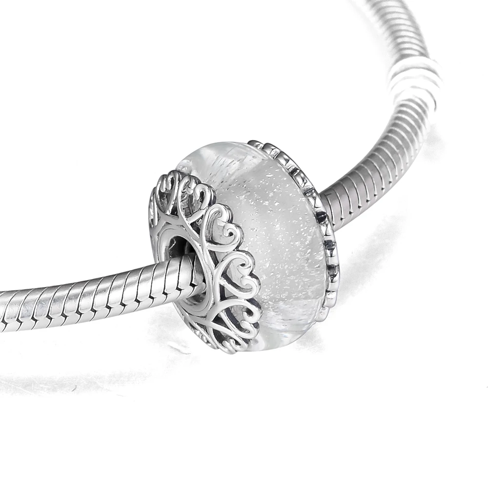 CKK Iridescent White Glass Charm Bead Fit Original Bracelets sterling silver jewelry woman DIY beads for making | Украшения и