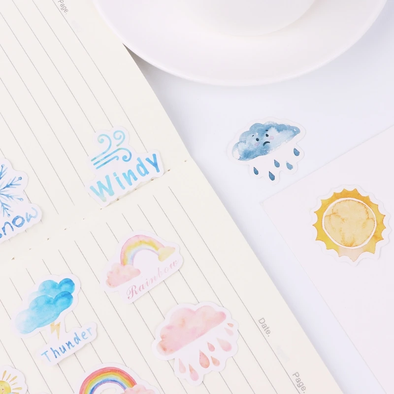 

46Pcs Cute Stickers Weather Diary Paper Lable Sticker Crafts Scrapbooking Decor
