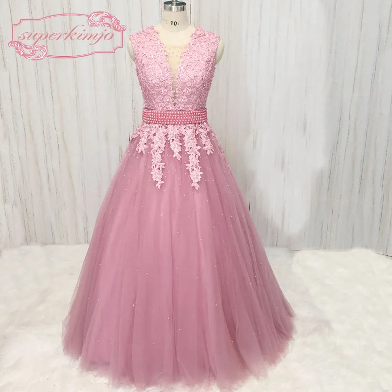 SuperKimJo Vestido De Fiesta Boda Выпускные платья Длинные розовые без рукавов для выпускного
