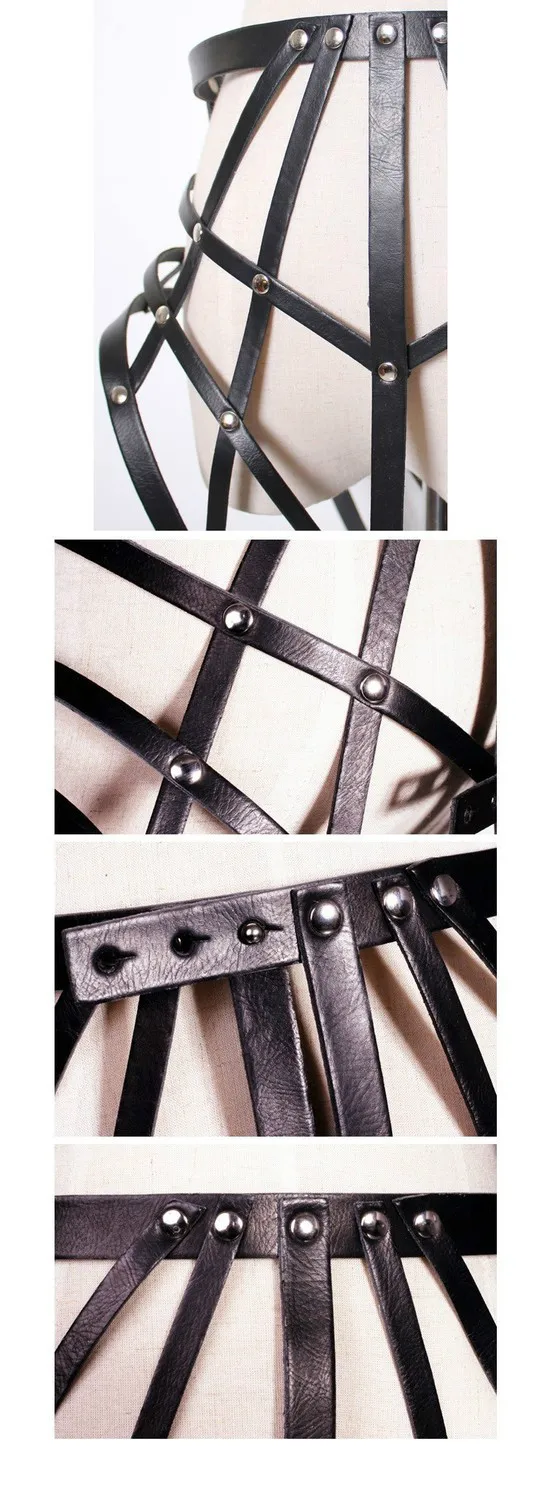 

sexy fashion adjustable faux leather body harness, studded cutout night out decorative bondage straps on waist & hips in black