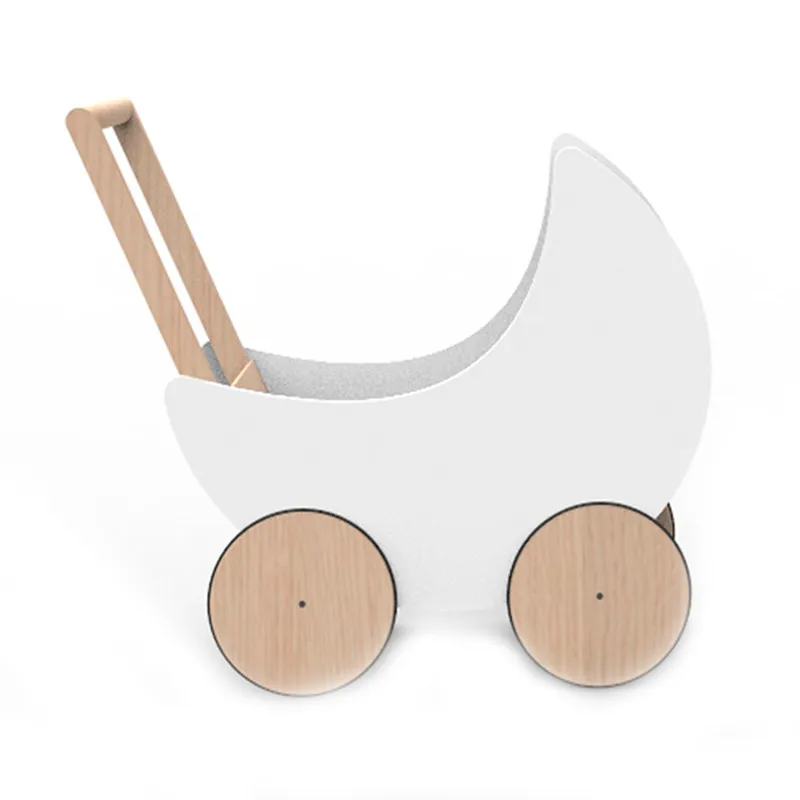 White Moon trolley Реквизит для фотосъемки Recien Nacido INS в скандинавском стиле детская комната игрушка деревянная корзина ручной ролик кукла тележка для маленьких девочек реквизит для фотосъемки - Цвет: White Moon trolley
