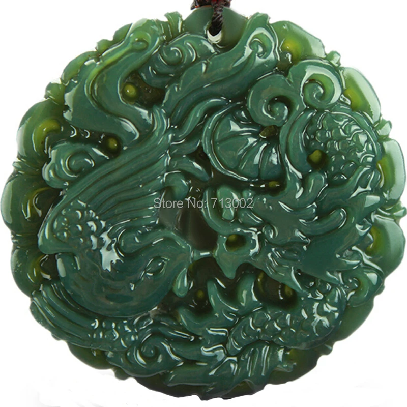 

Hand Carven circular Amulet Dragon And Phoenix Pendant Talisman Lucky Bless