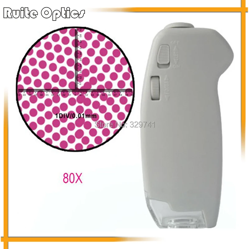 80x светодиодный карманный микроскоп со шкалой увеличительное Стекло Монокуляр