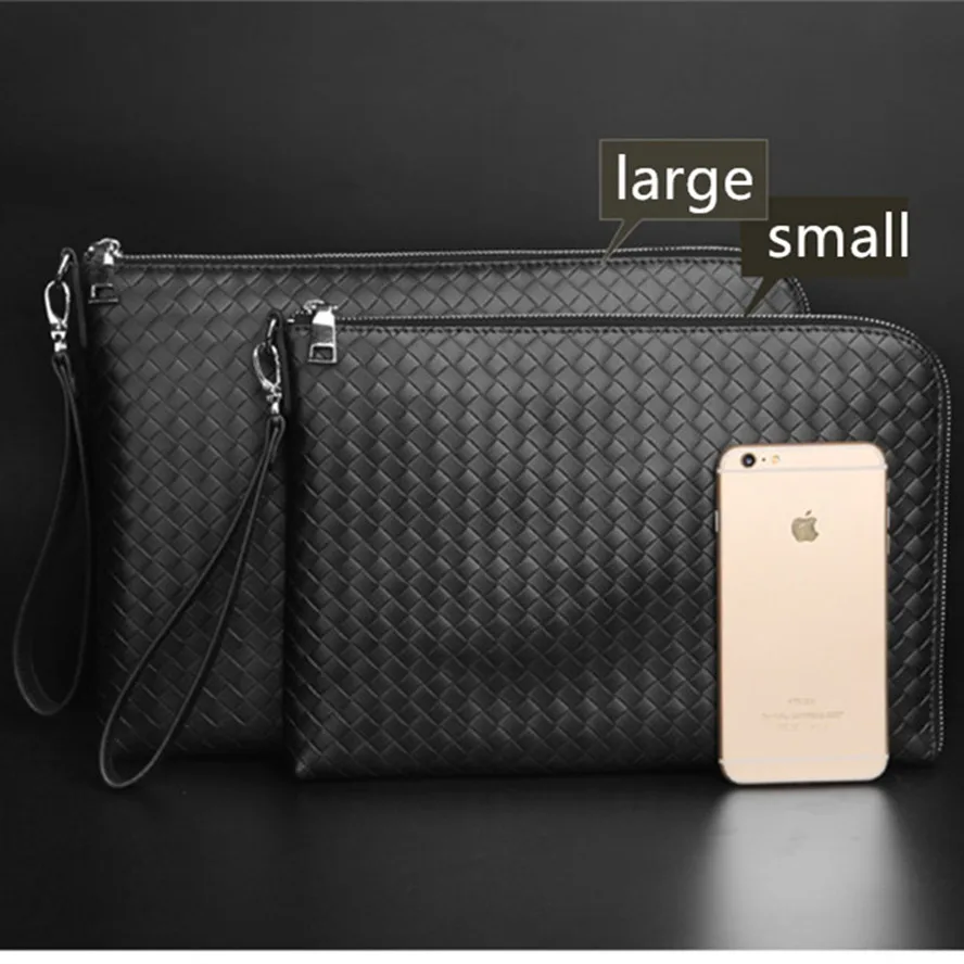 Koop Nieuwe Vintage Handtassen Weven Echt Leder Mannen Bag Organizer Tassen Geld Portemonnee Kaarthouder Telefoon Laptop Rits Opslag Handtas