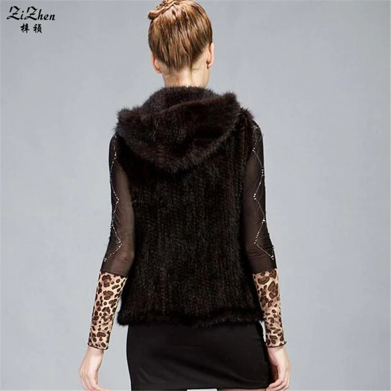 Натуральный вязаный жилет из меха норки Женская реальная натуральная женская