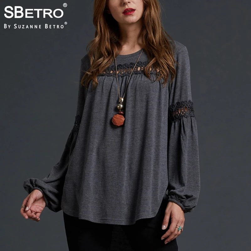 SBetro повседневные кружевные блузки Женский Круглый вырез матовый уютный длинный