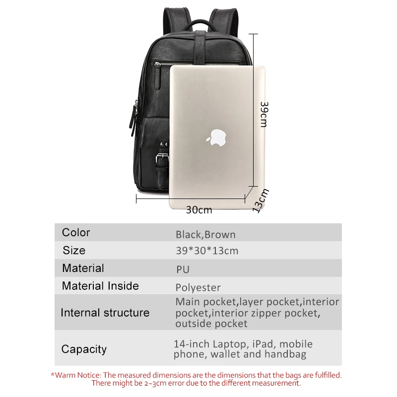 Модный мужской кожаный рюкзак для ноутбука 14 дюймов дорожный ранец с несколькими