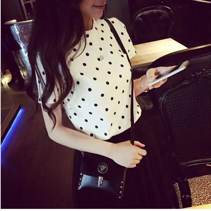2017 г. летние женские в горошек блузки blusas Mujer Корейская одежда blusa социальной feminina